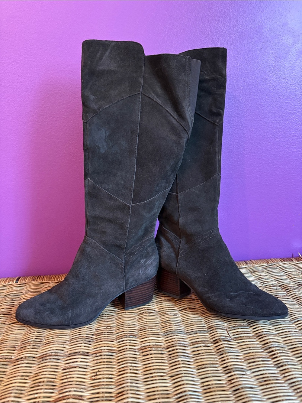 Crown Vintage Knee-High Suede Boots in Dark Brown- Wide Calf